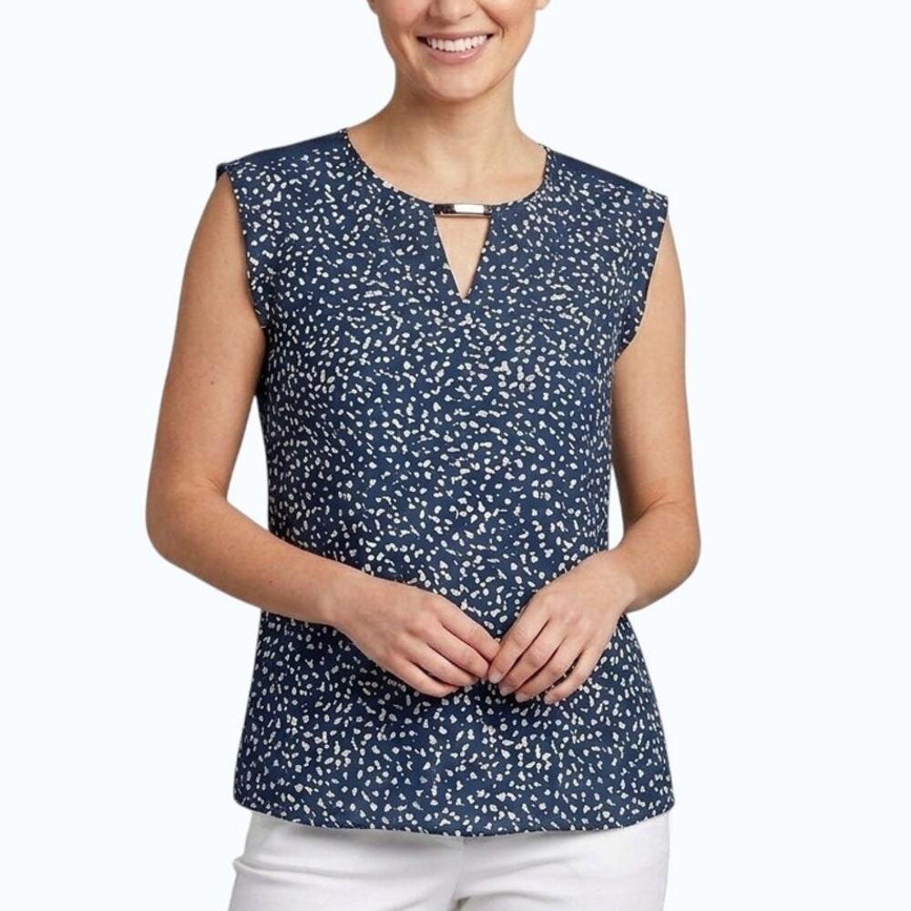 Fortune + Ivy Sleeveless Split Neck Blouse Navy Blue Women Size Small NWOT